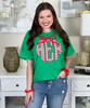 red plaid scallop monogram with bow tee
