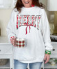 plaid merry with bow crewneck sweatshirt close up