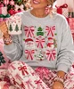 faux yarn christmas and bows sweatshirt model image close up
