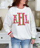 christmas plaid monogram sweatshirt close up