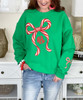 monogrammed peppermint bow with sleeve bow sweatshirt close up