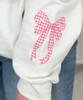 monogrammed gingham bow with bow on sleeve sweatshirt close up of sleeve
