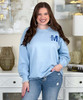 initial with bow sweatshirt light blue
