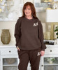 distressed brown checkered monogram sweatshirt and sweatpant set