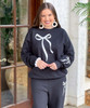 monogrammed 2 initial bow monogram sweatshirt and sweatpant set close up of sweatshirt