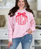 red gingham monogram with bow sweatshirt close up