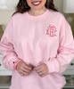 embroidered pink fishtail monogram with bow sweatshirt close up