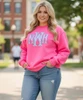 Light blue gingham monogrammed crewneck sweatshirt safety pink
