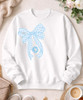 Monogrammed light blue gingham bow sweatshirt flat lay