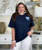 pocket blue gingham bow with pearls tee