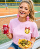 pocket softball with red gingham bow graphic tee model 1