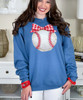 baseball with red gingham bow sweatshirt close up