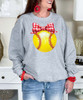 softball with red gingham bow sweatshirt close up