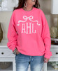 bow with fishtail monogram sweatshirt safety pink close up