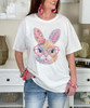 patchwork bunny with glasses tee white close up