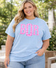 hot pink gingham fish tail monogram chambray tee model image