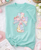 he is risen patchwork cross comfort colors flat lay tee