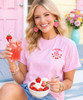 monogrammed strawberry crest comfort colors tee model 1