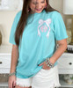 bunny bow with pink gingham monogram comfort colors tee close up