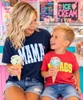 blue stripe mama tee model image