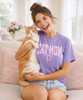 pink gingham cat mom model image tee