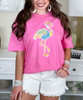 faux quilted pearl flamingo tee close up