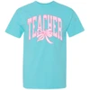 Pink Gingham Teacher With Bow Graphic Comfort Colors Shirt