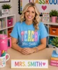 personalized stripe teach with name tee model image