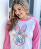 Monogrammed Bunny Face Raglan Tee - Pink