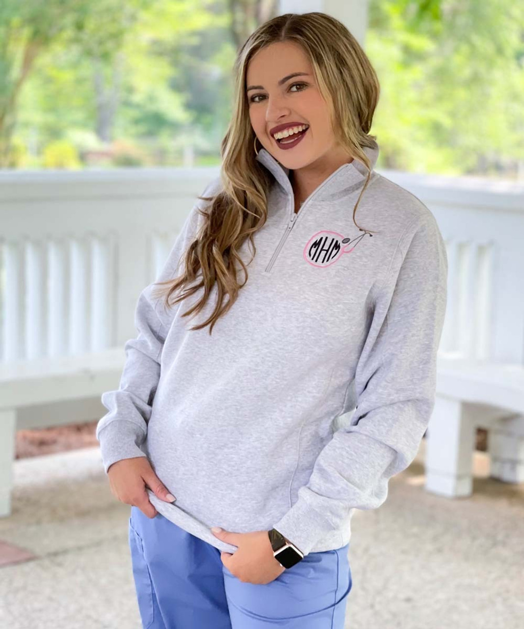 Monogrammed Embroidered Medical Caduceus 1/4 Zip Pullover