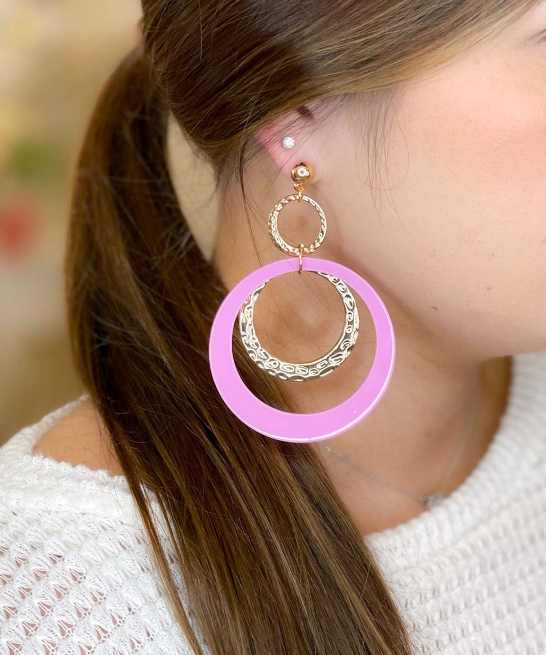 BETSEY JOHNSON CRYSTAL RHINESTONE HOT PINK WIDE OVAL STATEMENT STUD EARRINGS  | eBay