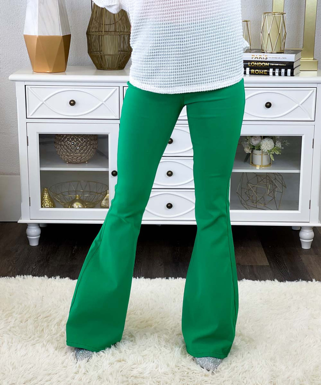 Wild Fable Women's High-Rise Plisse Flare Pants Green XXS - ShopStyle