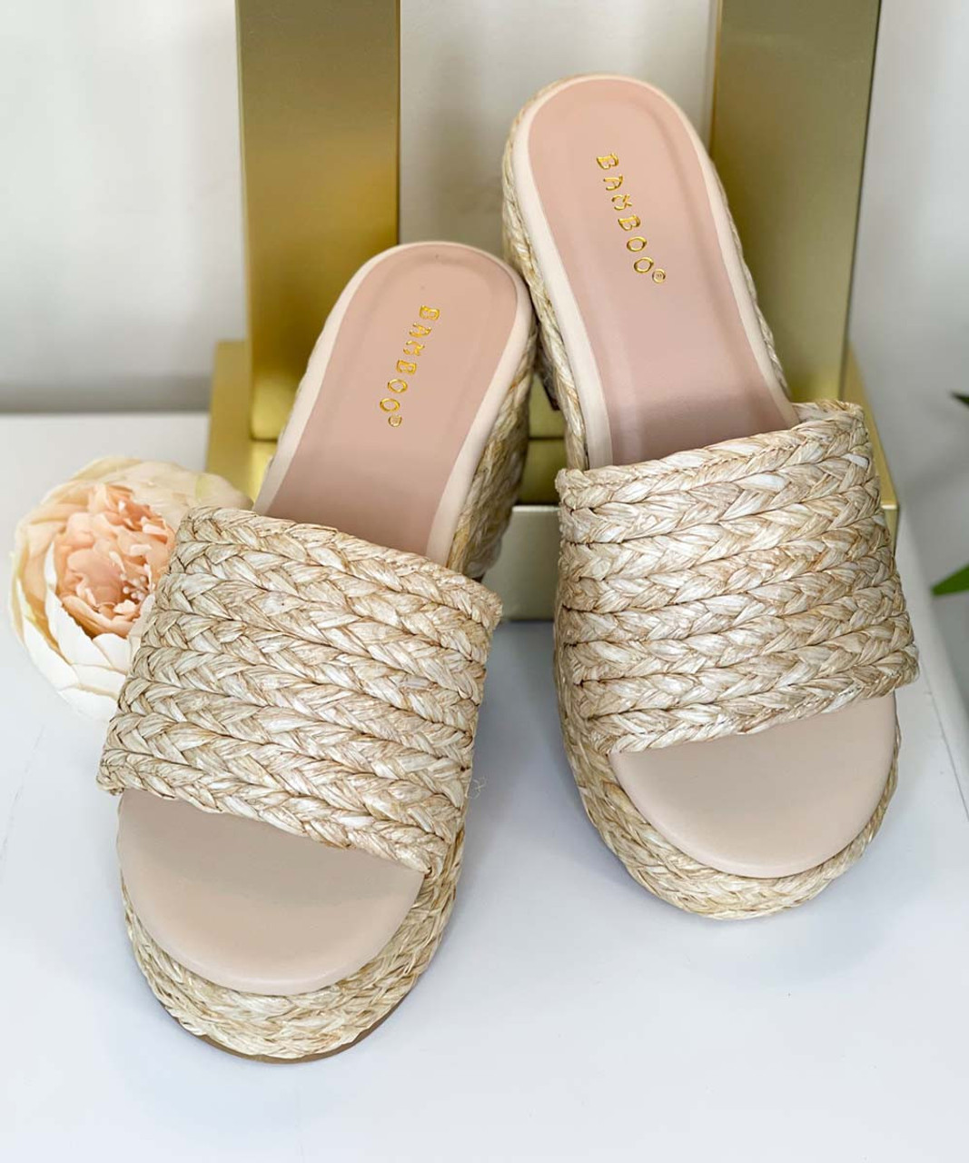 Niche Raffia Platform Slip On Sandals