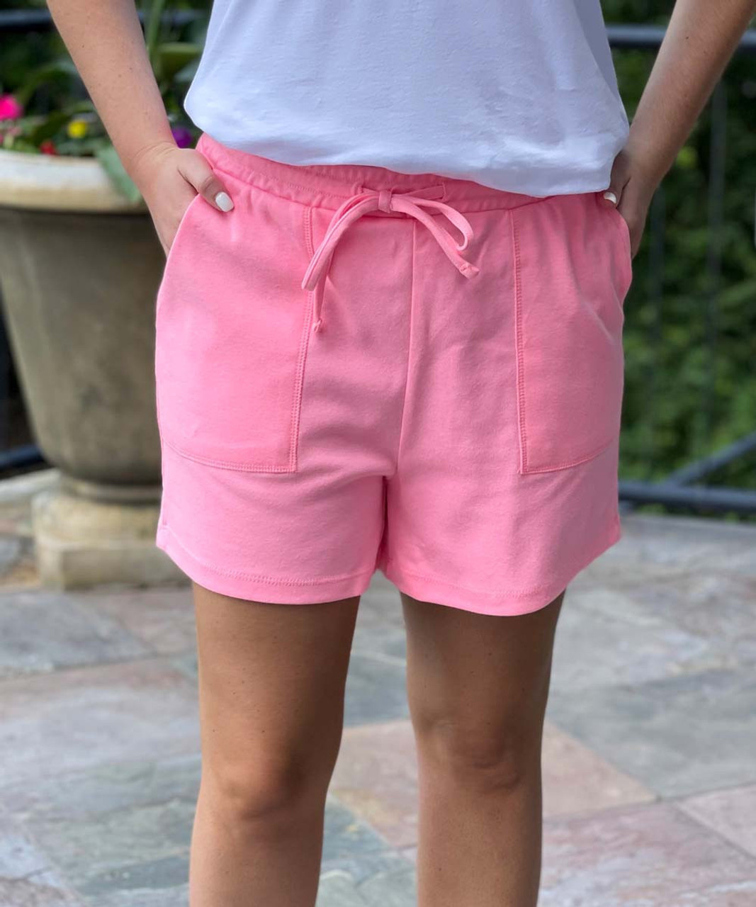 These Roads Cotton Drawstring Waist Shorts - Bright Pink