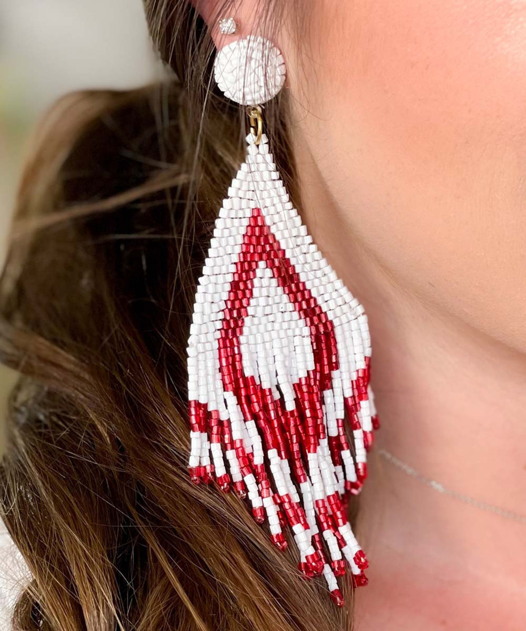 Buy White beaded statement earrings Online. – Odette