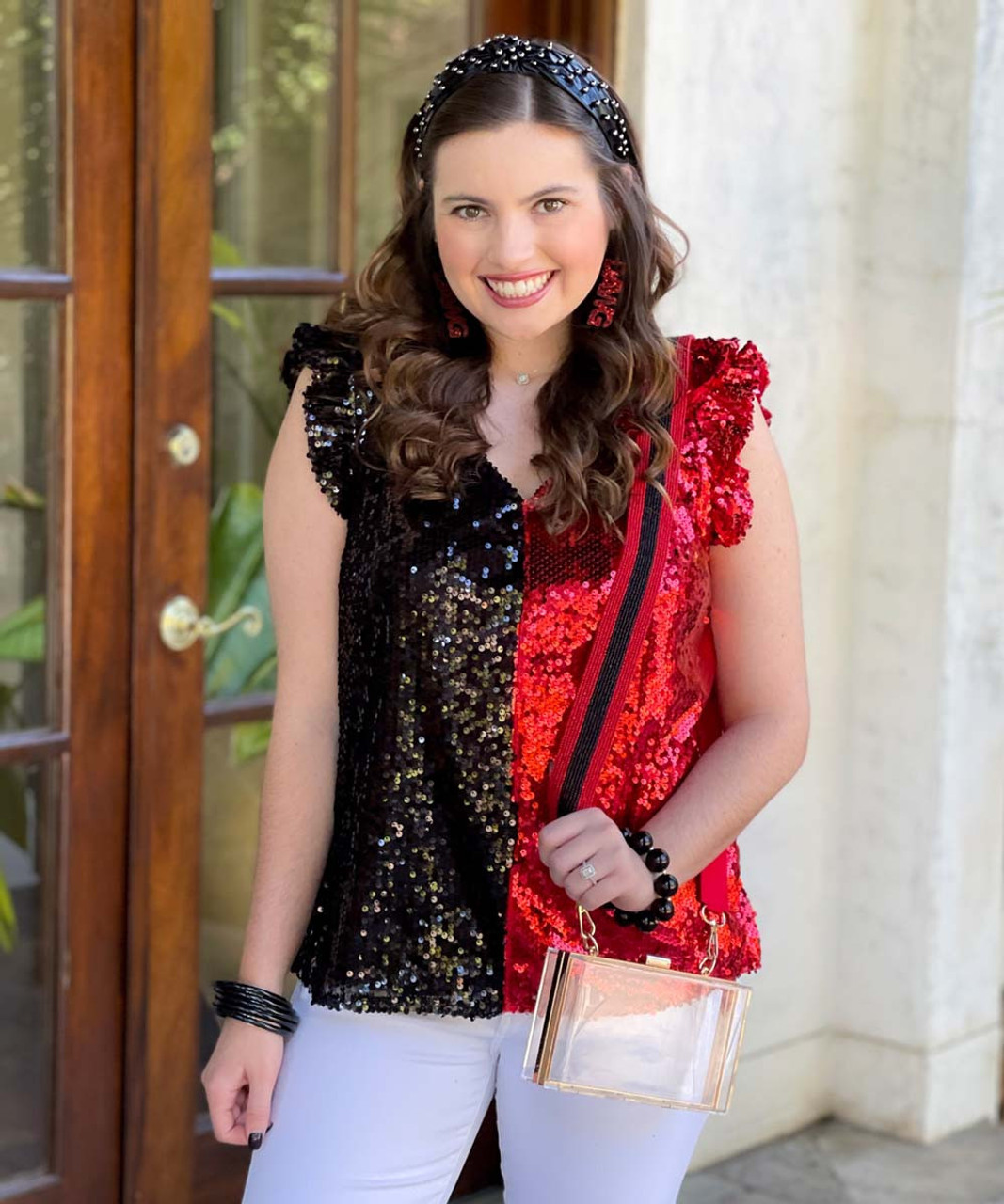 Red and black sales sequin top