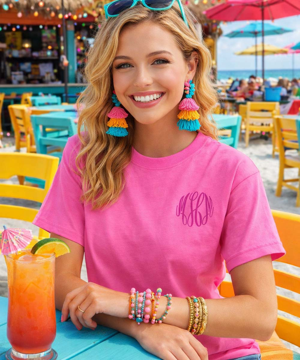 NEON SIGN コットンスエード ジップブルゾン キャメル 3 Monogrammed Neon Comfort Colors Shirt | Bright & Personalized