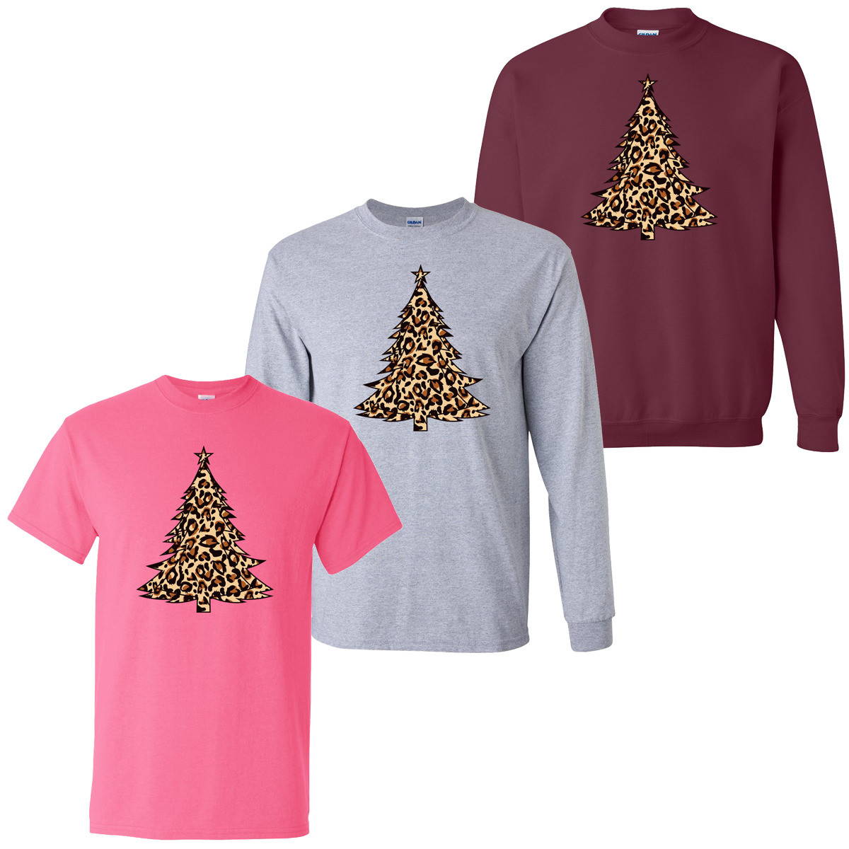 Leopard Plaid Patchwork Christmas Tree Print T Shirt main image 1