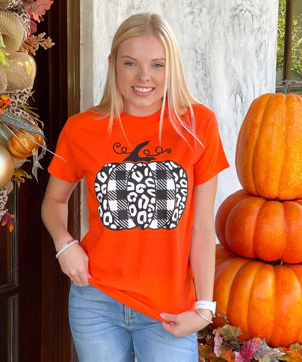 White Sequin Pumpkin Patched Cotton Blend T Shirt main image 0