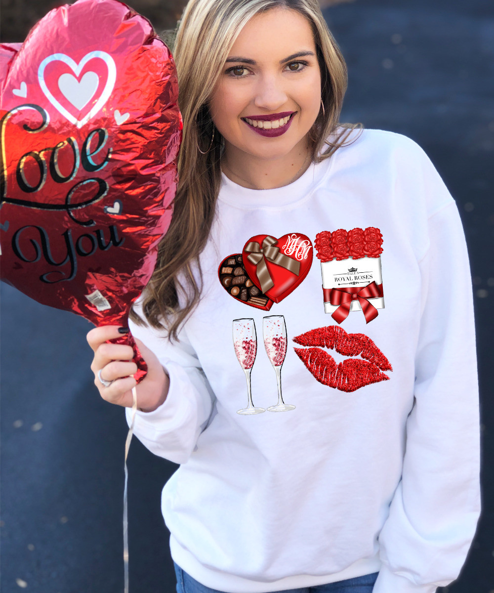 Valentine's Collage Stamp Lace Sleeve Tee