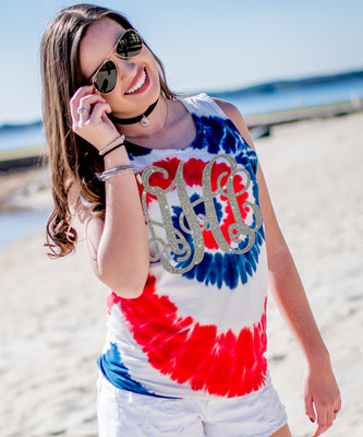 Full Monogram Tie-Dye Tank - Red White and Blue