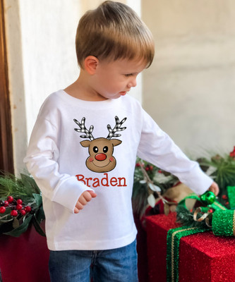 Personalized Plaid Antlers Reindeer Face Graphic T-Shirt