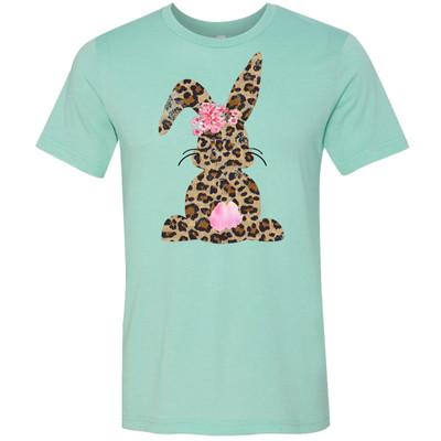 Distressed Leopard Easter Bunny Bella Canvas Tee - Mint