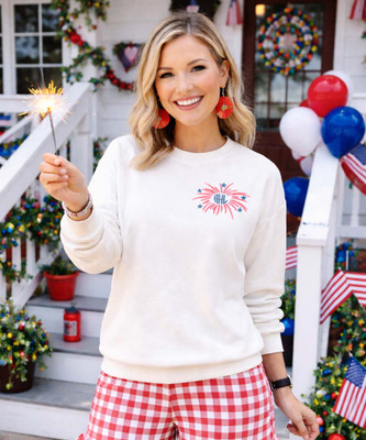 monogrammed embroidered firework sweatshirt model image