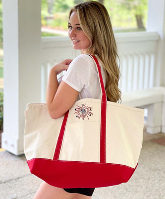 Monogrammed Embroidered Firework Canvas Large Boat Tote