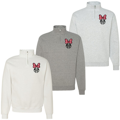 Monogrammed Embroidered Red Bow 1/4 Zip Pullover