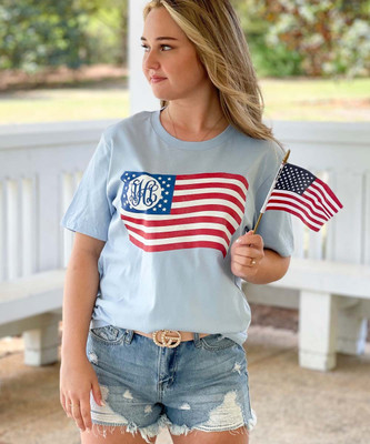 Monogrammed Waving Flag Bella Canvas Tee