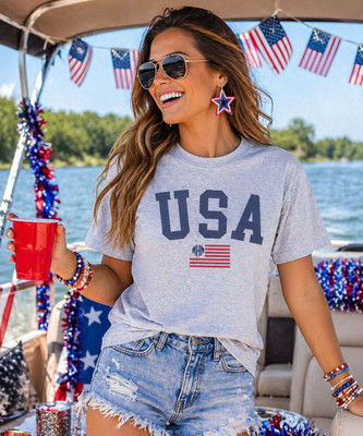 Monogrammed usa flag shirt model image