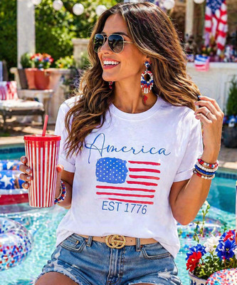 america est 1776 flag tee model image