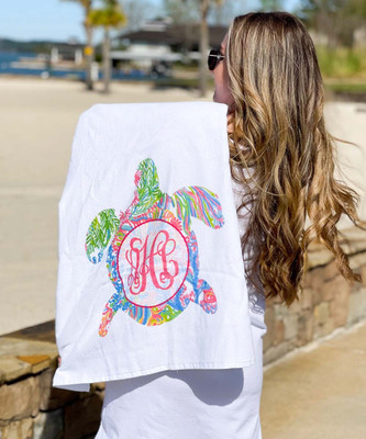 Monogrammed Lilly Sea Turtle Graphic Beach Towel